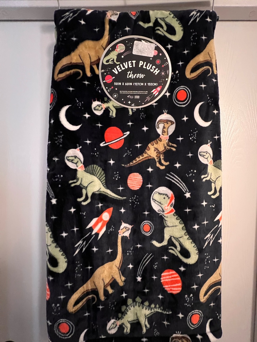 Dinosaurs in Space Velvet Plush NWT 50” by 60” throw